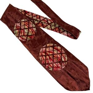 Vintage Eppo Ties 1940s Mens Rayon Necktie Burgundy Geometric‎ Circles Art Deco